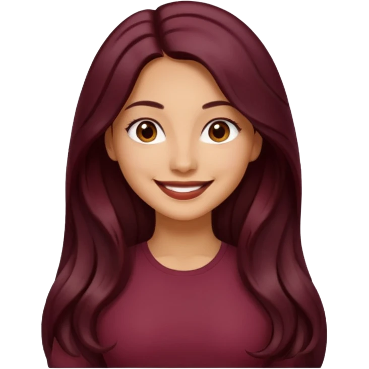 young woman 
Long waist-long hair
deep middle part
slightly wavy
dark burgundy hair 
 emoji