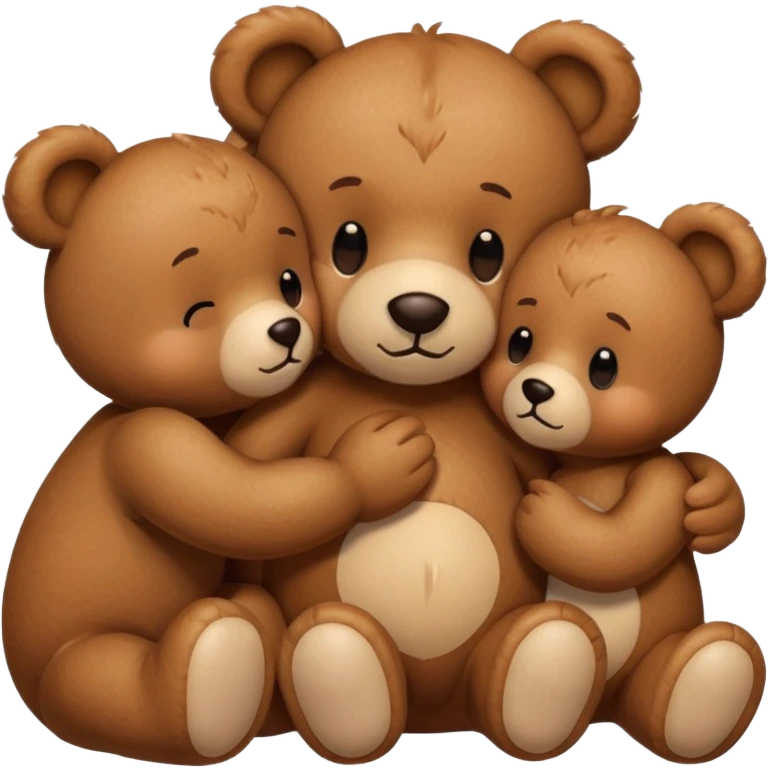 Brown teddy bear with two people on each side kissing it emoji