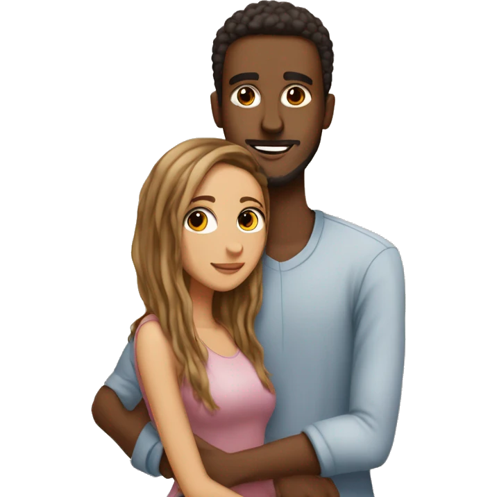 Somali guy  with light beard and big forehead with Spanish girlfriend with straight balayage hair hugging  emoji