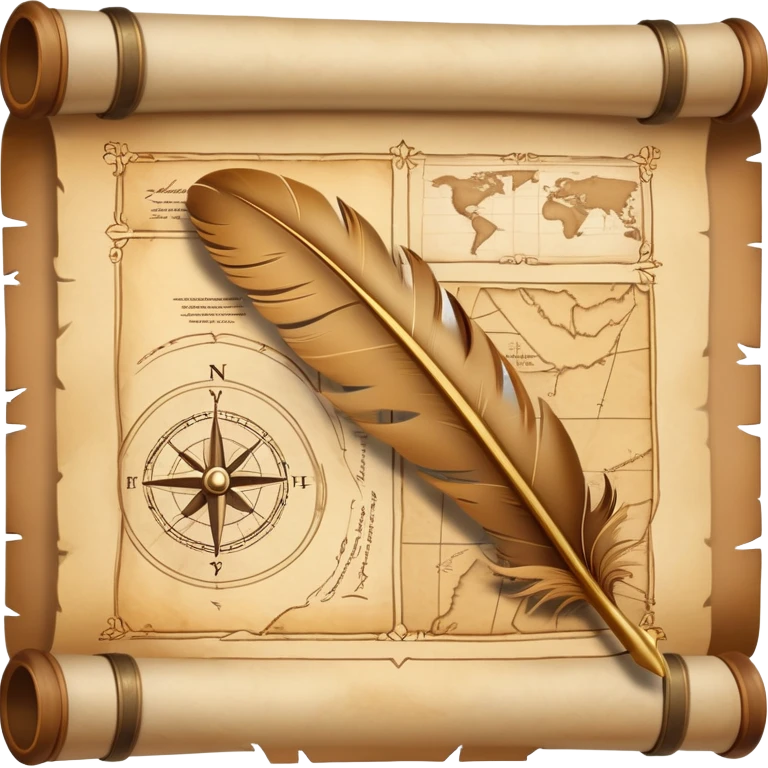 An icon featuring an ancient scroll, a quill, and a historical map, symbolizing the study of history. The design includes a timeline with key historical events and artifacts, capturing the essence of the past. Transparent background highlights the exploration of historical events and knowledge. emoji