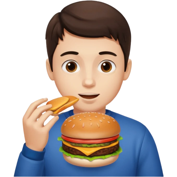 brunette boy eating 6 hamburgers emoji