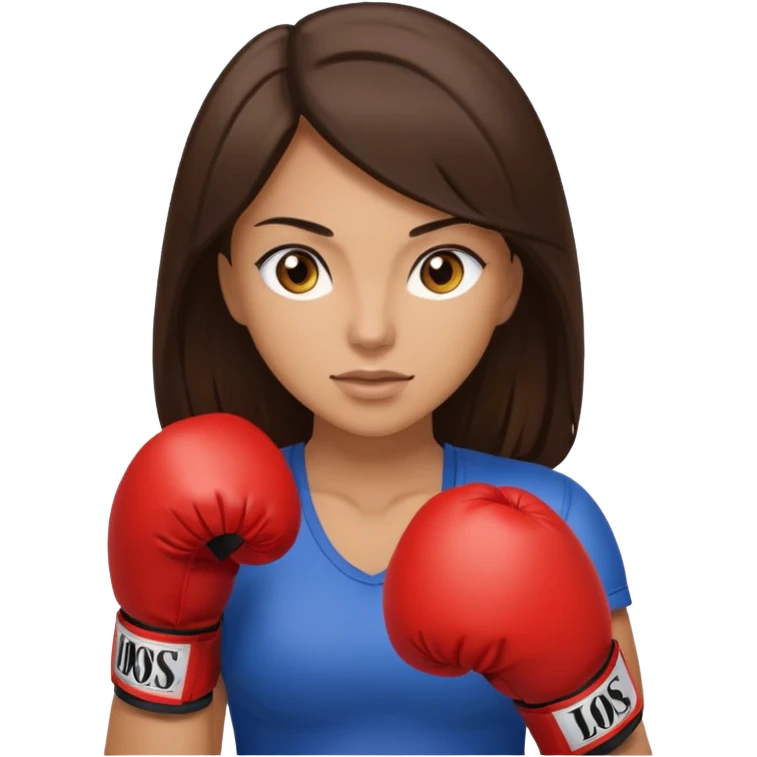 An woman with long dark brown hair light brown eyes in boxing gloves emoji