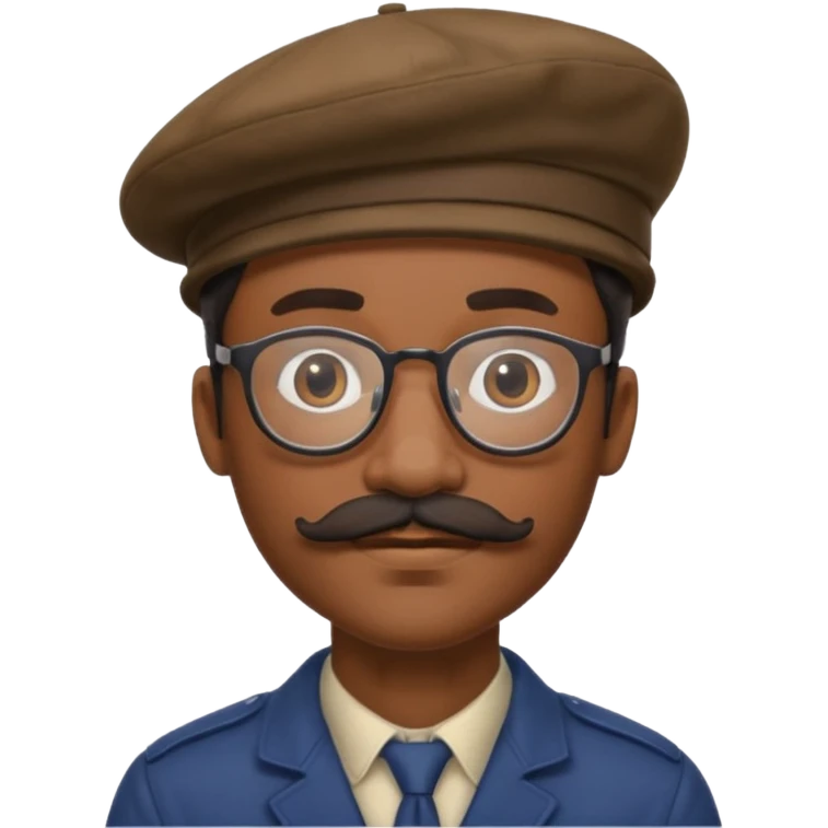 A black man with a mustache, wearing glasses, and a beret tilted to the right. emoji