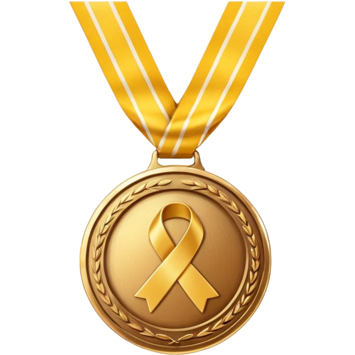 A golden medal with a glossy finish, featuring a central gold awareness ribbon symbol emoji