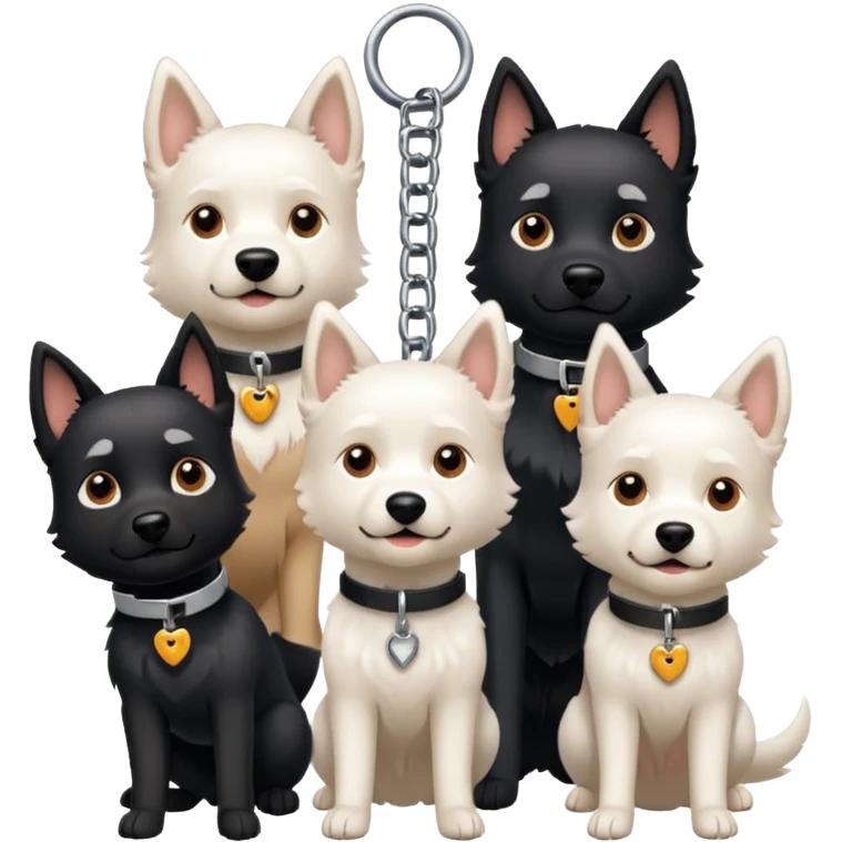 Four white dogs hanging a black dog with a collar emoji