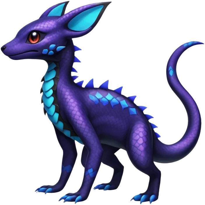 L Scaley Exotic Salandit-Aurorus-Umbreon-Fakémon-hybrid-creature (full body), 4 legs emoji