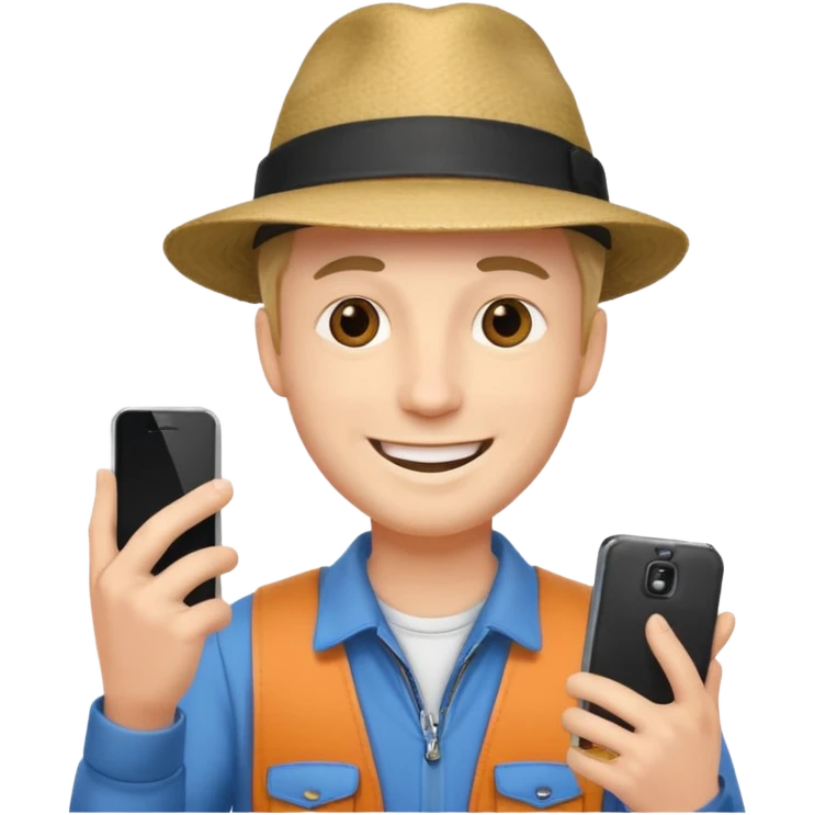 Draw a male tourist who pointed his phone for a photo emoji