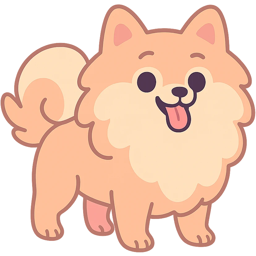 Pomeranian dog, pastel toon style, soft colors, playful expression emoji