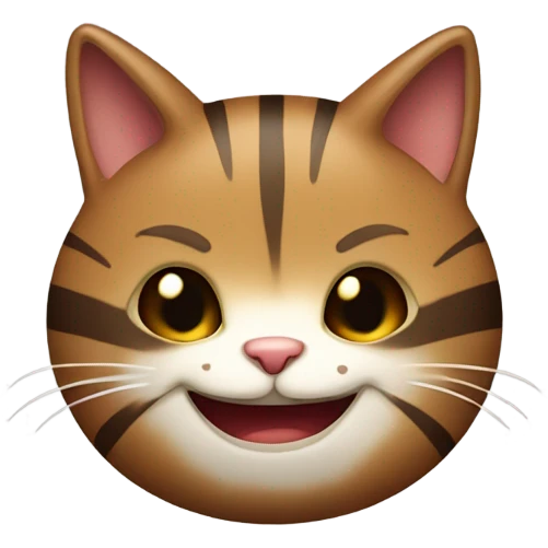 small fat brown striped cat with evil joker smile emoji