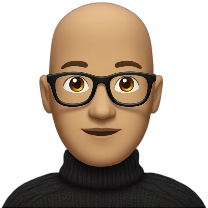 bald individual with an oval-shaped head, dressed in a black turtleneck, and wearing glasses emoji