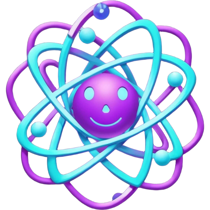 glowing atom, neon purple (#8B5CF6) and cyan (#00E0FF) glow, representing Atom team creativity and innovation, clean tech design, no face, 1:1 aspect ratio emoji
