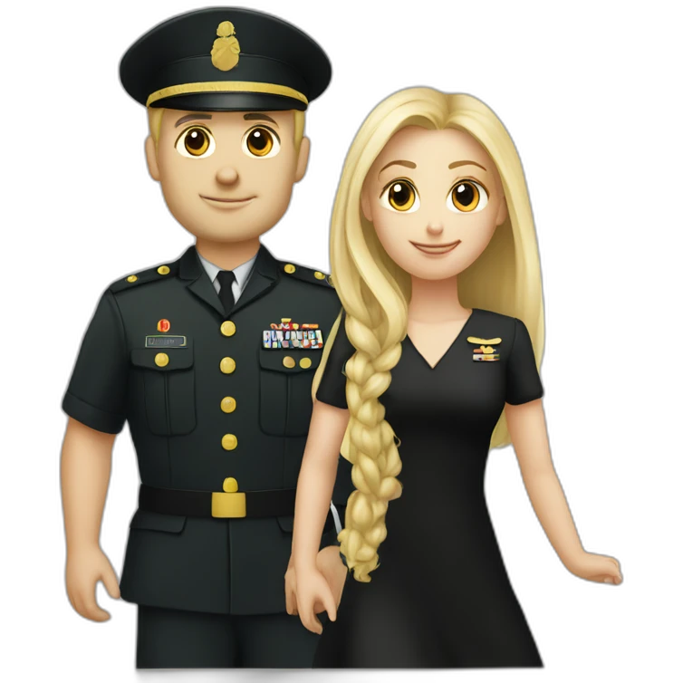 Military blond guy and blond long hair girl in black dress emoji