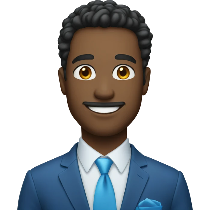 smiling man in blue suit with blue eyes emoji
