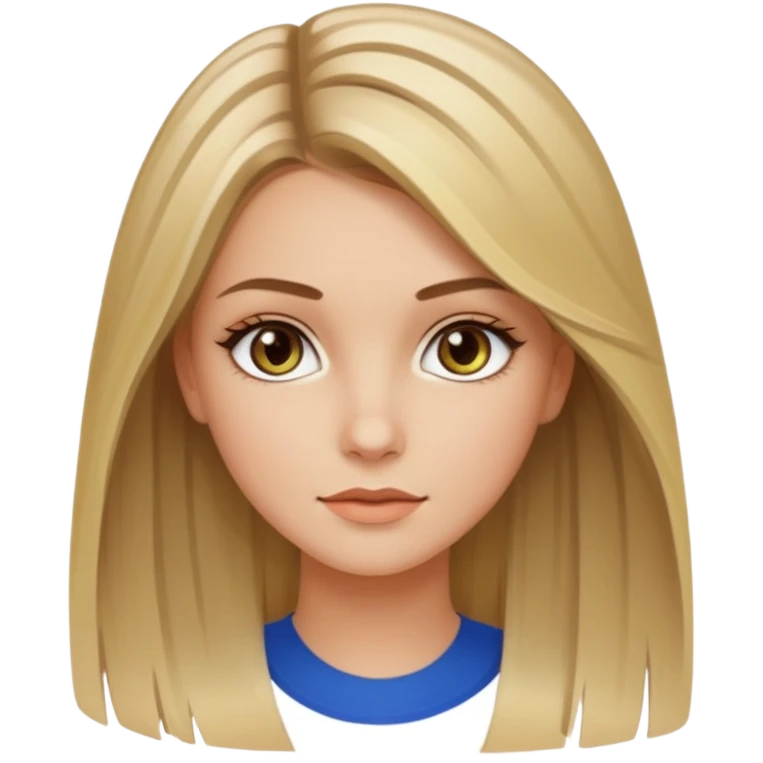 White girl hazel eyes with medium length straight hair with blonde highlights balayage emoji