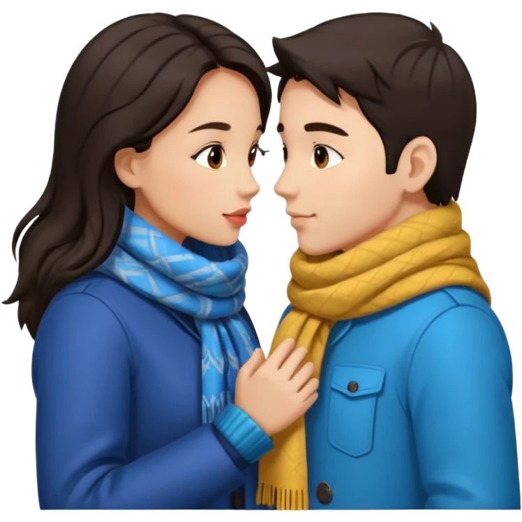 date night christmas couples, dark hair, holding hands, about to kiss each other, wearing a winter outfits emoji