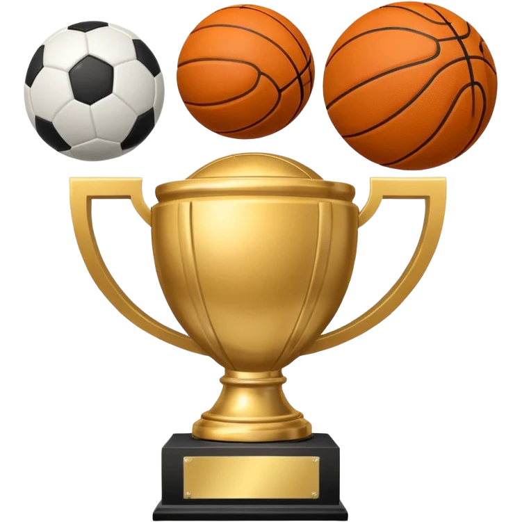 a basketball, soccer ball, volleyball, and a football all mixed with one trophy emoji