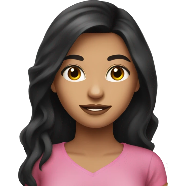 beautiful, pretty latina girl with black long hair and a pink shirt emoji