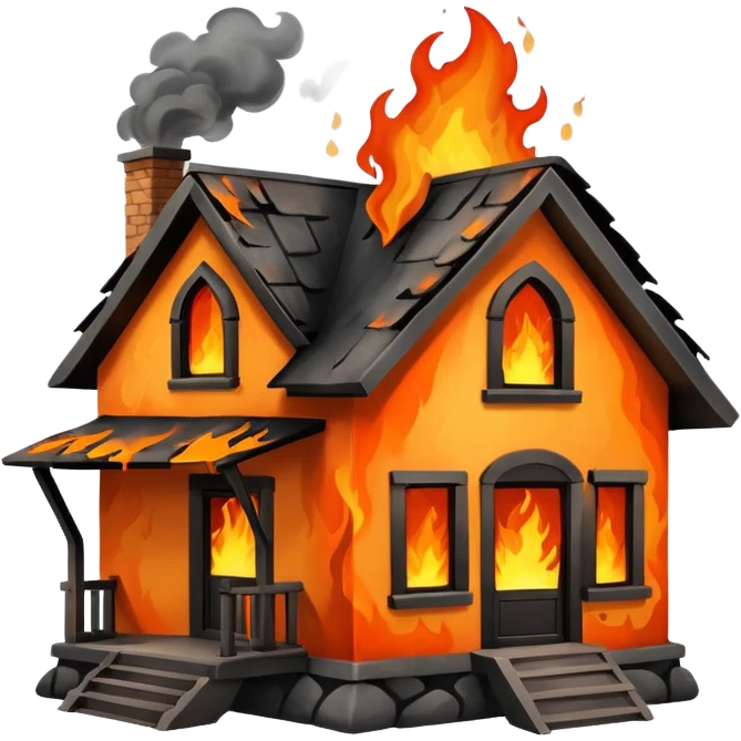 damaged house on fire emoji