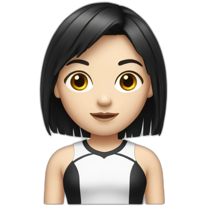 A white girl with black hair and a fringe in a sport outfit emoji