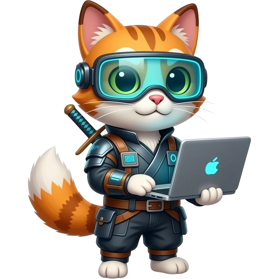 A kitsune japanese cat, styled like an IT techninja emoji