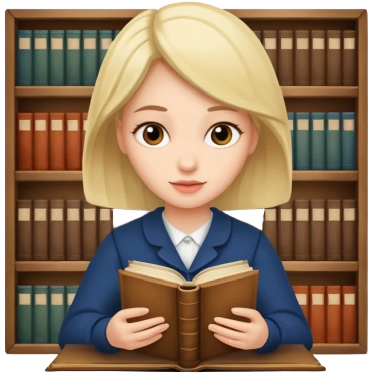 a woman studies old books emoji