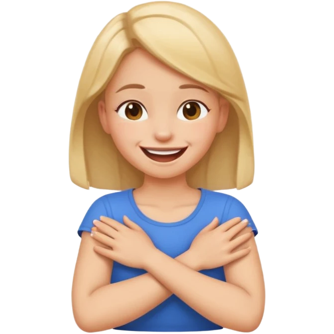 Arms crossed holding neck laughing girl emoji