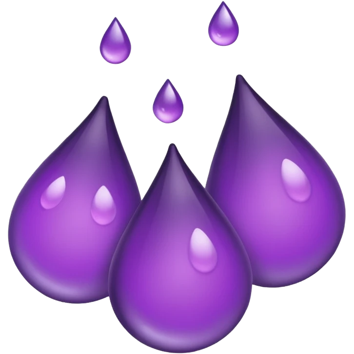 3 purple Drops with kool aids signature color, Juicy , no faces, just like the drops emoji 💦, just singular no extras, spraying left make them sideways emoji