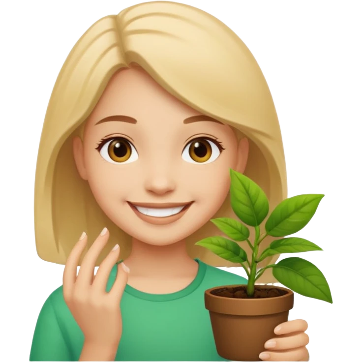 smiling girl with plant emoji