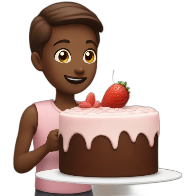 At launch eating cake with cacao emoji