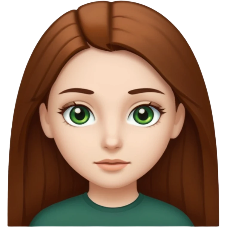 Girl with dark green eyes, light eyebrows and long brown straight hair emoji
