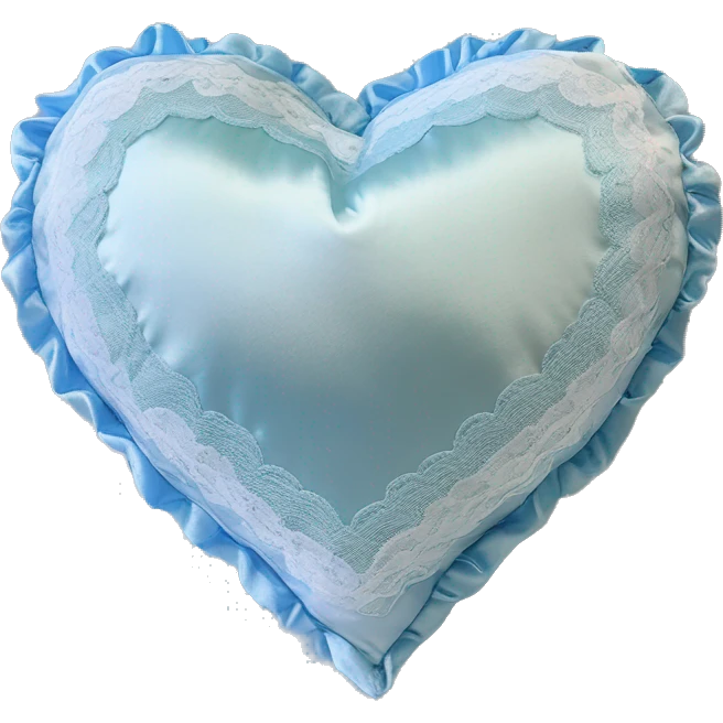 Baby blue satin heart shaped pillow with baby blue lace  emoji