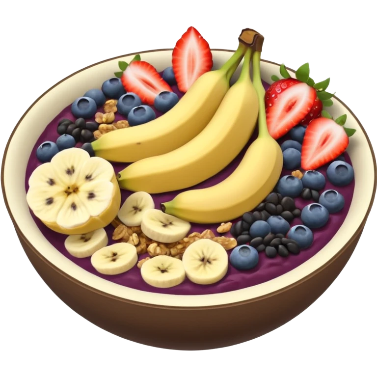 Vaso con açai, que lleve granola plátano arándanos y frutillas emoji