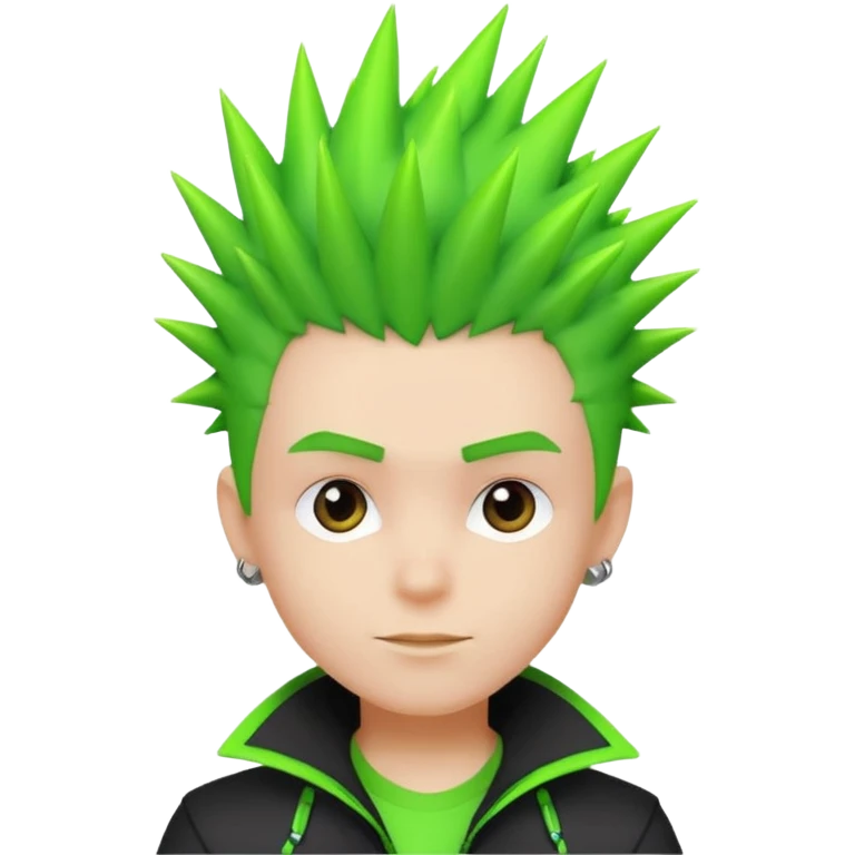 Boy with Neon Spiky Hair – bright green spikes, confident pose. emoji