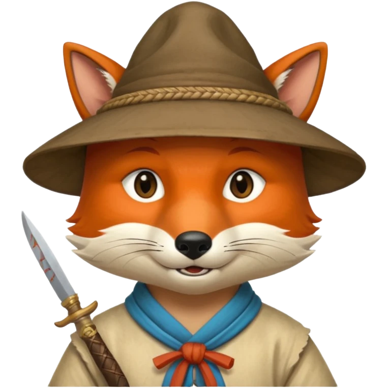fox face, mogolian ancient with small knife and hat emoji