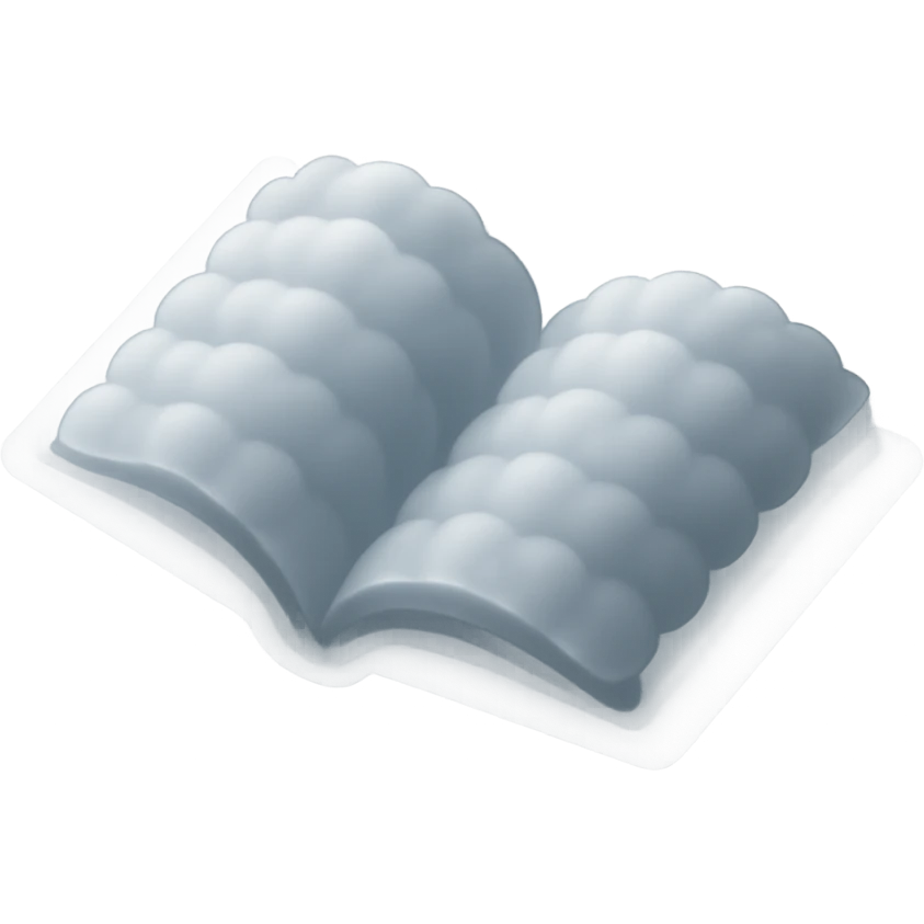 thick open book made entirely of small, very bright white fluffy convex clouds, matte glass style emoji