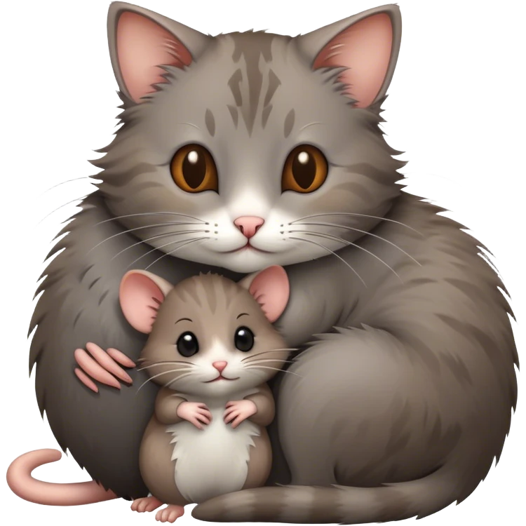Cat hugs small rat emoji