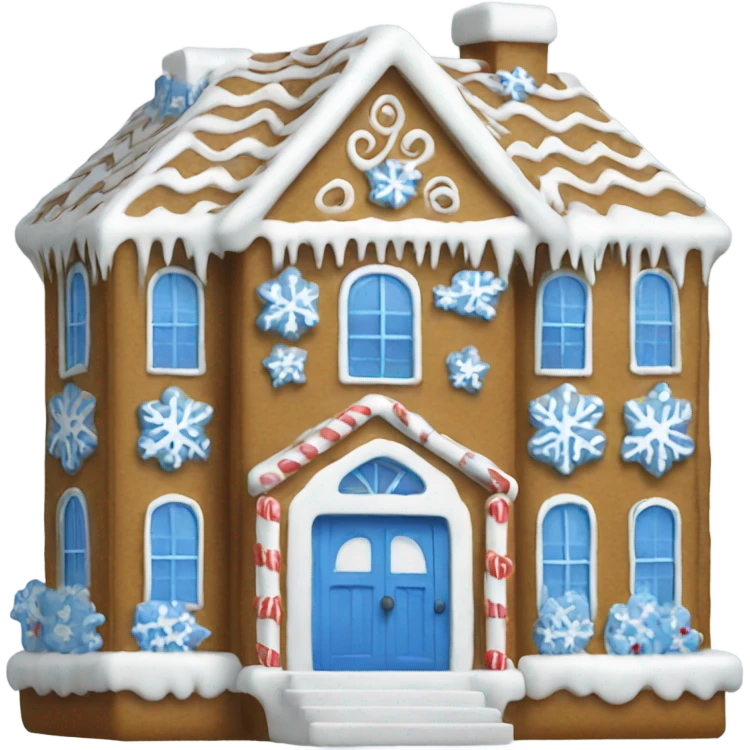 A blue and white gingerbread house emoji