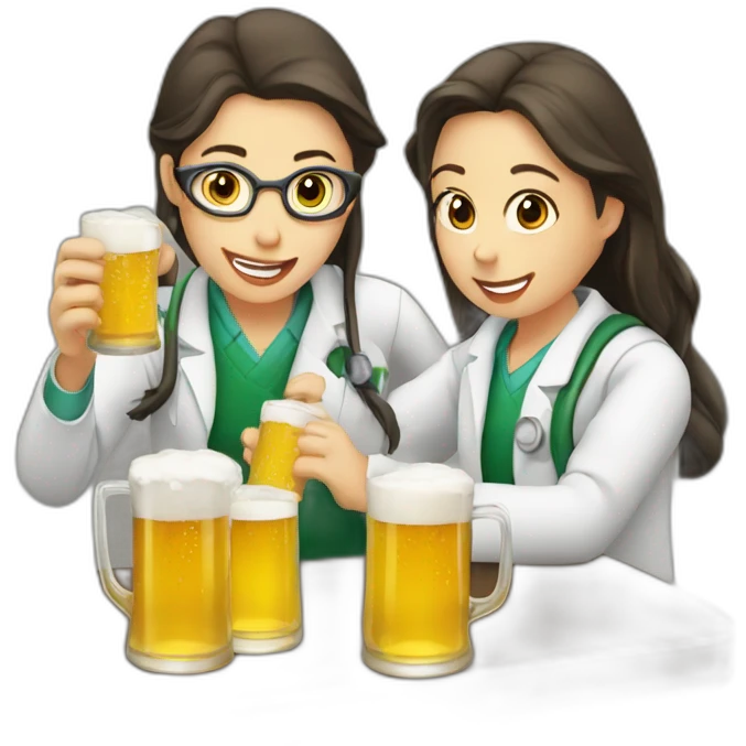 Chemist drinking beer with two Girls emoji