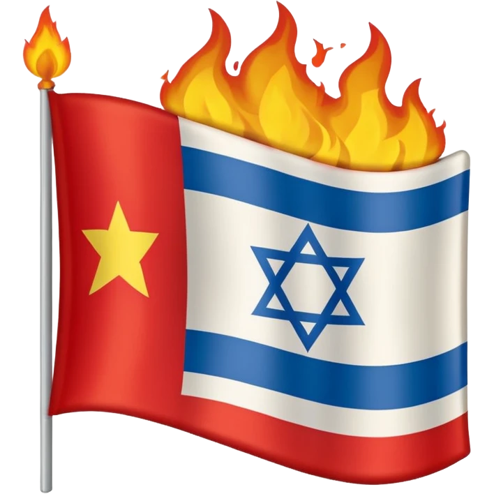 la bandera de israel con fuego quemandose emoji
