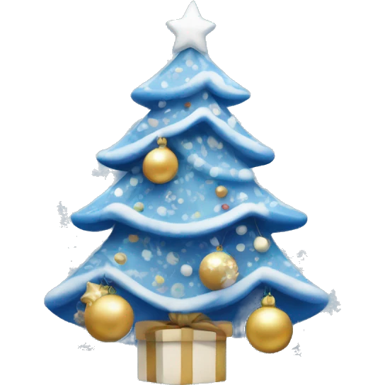 A cute blue and white decorated Christmas tree emoji