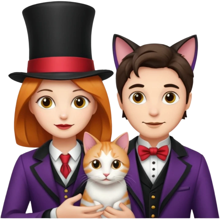 magician couple and their pet cat emoji