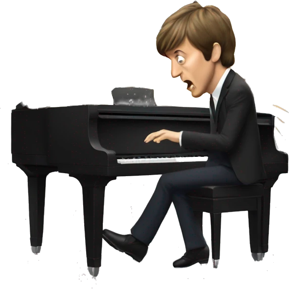 Paul McCartney playing piano with an explosion behind him emoji