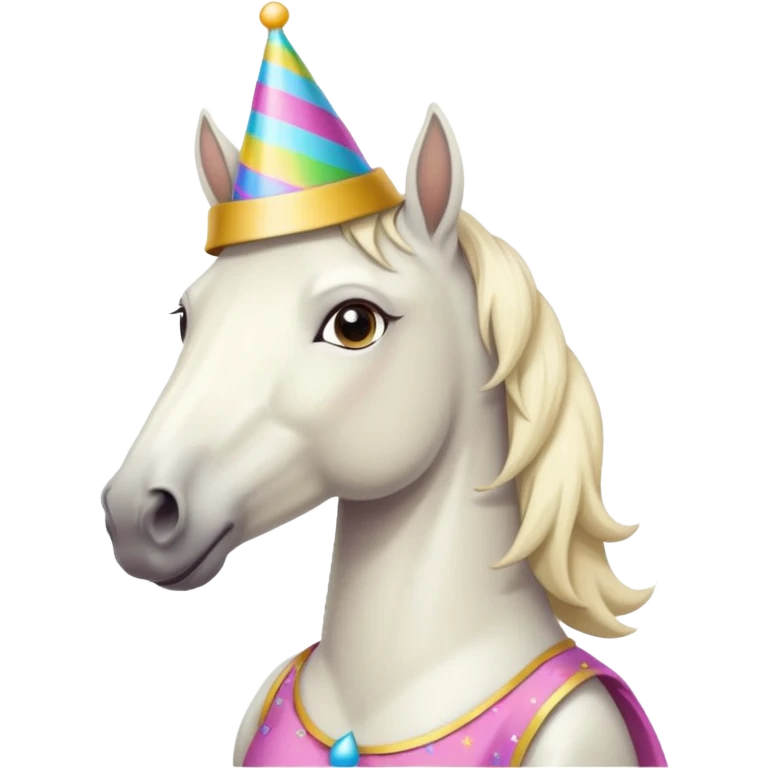 white horse in dress with party hat emoji