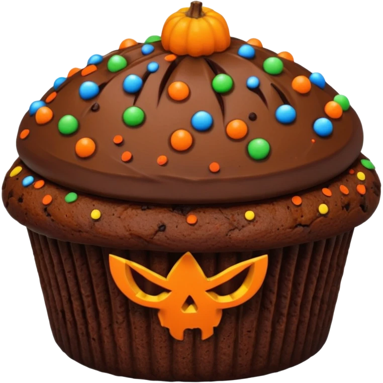 chocolate muffin with halloween decoration on top emoji