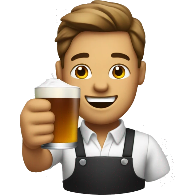 Friendly bartender holding a mug, winking like he knows a secret drink recipe. emoji