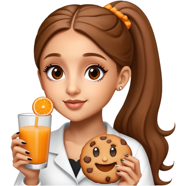 Ariana grande, holding cookie and orange juice  emoji