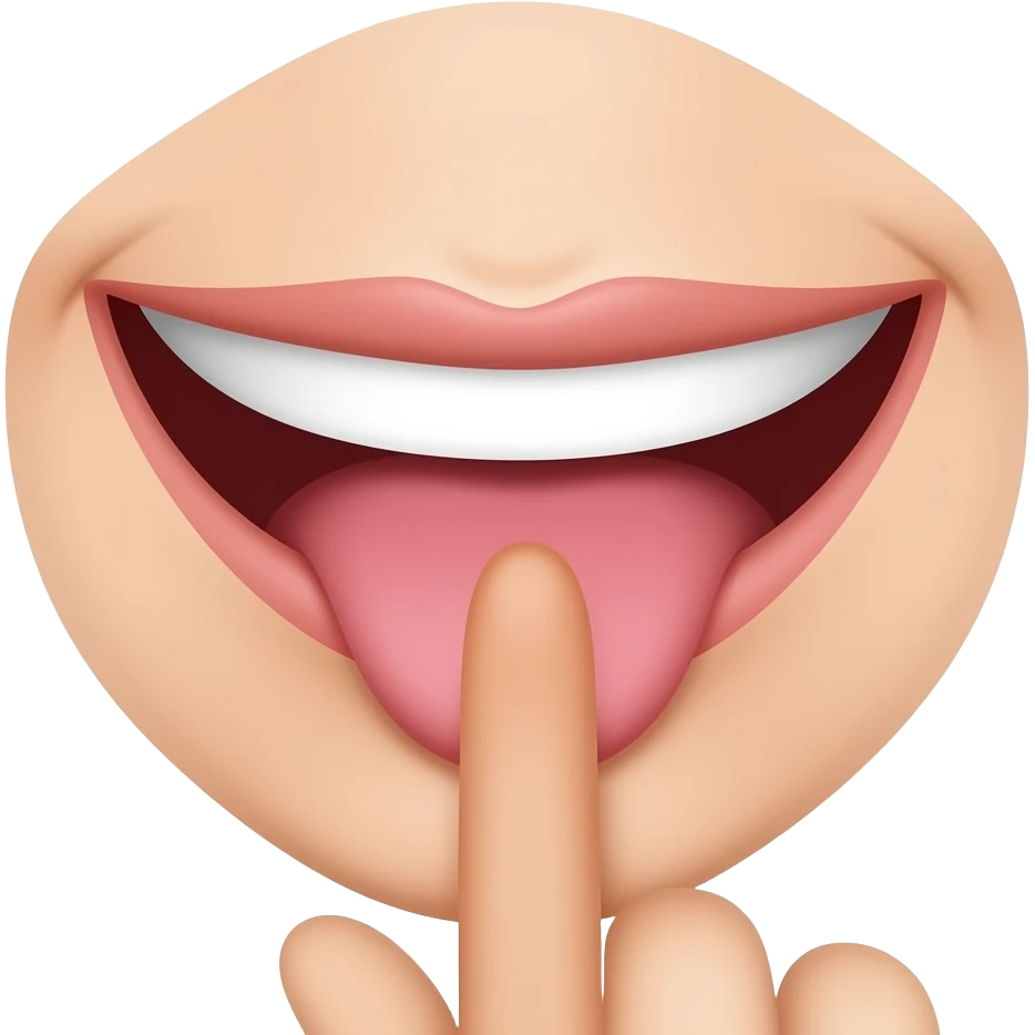 Smiling mouth with a finger on the bottom lips emoji