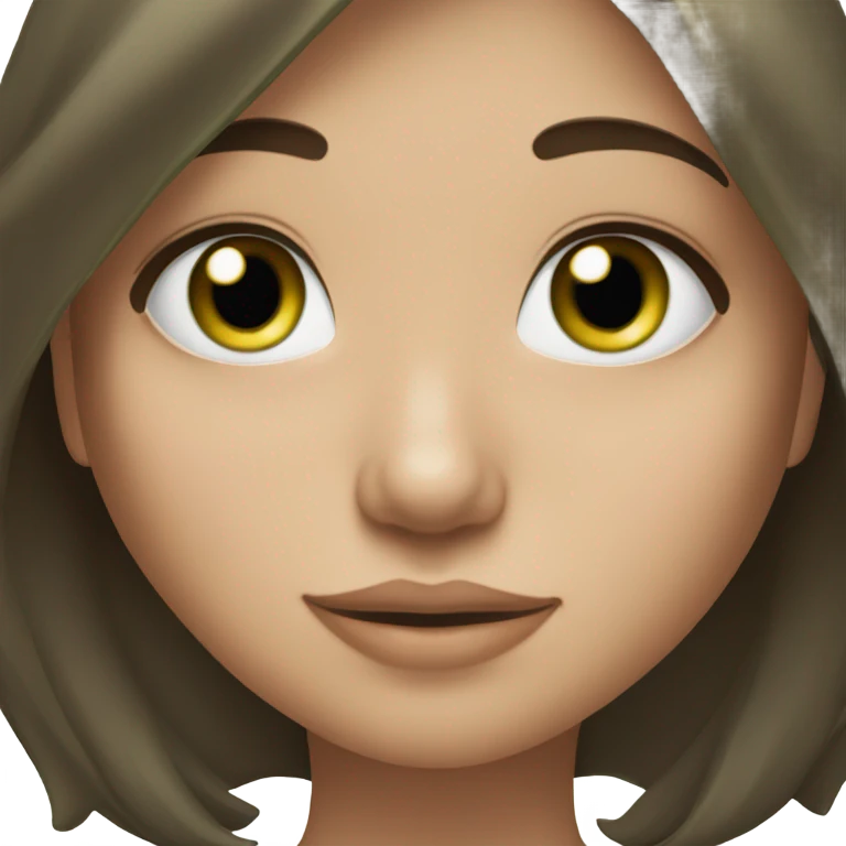 Brunette girl with long wavy hair and straight fringe, with green eyes emoji