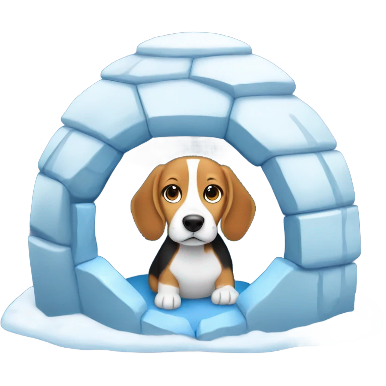 Beagle with blue winter clothes in an igloo emoji