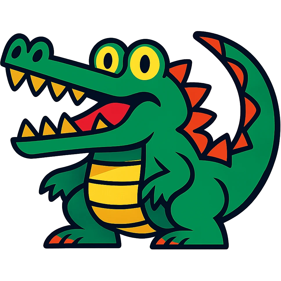 vibrant toon-style crocodile with bold colors and exaggerated features emoji